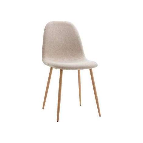 Pack 4 sillas tapizadas en tela color beige tostado, pata efecto madera modelo Córdoba, 43 cm(ancho) 86 cm(altura) 55 cm(fondo)