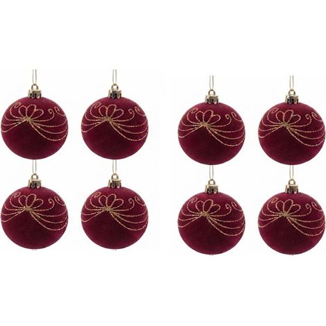 Set 8 Palline Natale Velluto bordeaux 6 cm con Ricami Dorati per Albero di natale ghirlande decorazioni casa e lavoro addobbi sfere bordo' particolari ed eleganti (1/4)