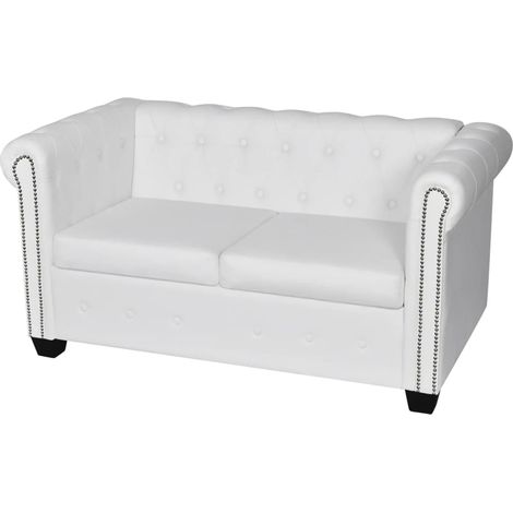 Canapé/Banquette Chesterfield à 2 places cuir synthétique blanc MJU3476 (1/5)