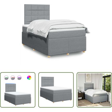 vidaXL LED-Beleuchtung - Boxspringbett mit Matratze Hellgrau 120x200 cm Stoff (1/5)