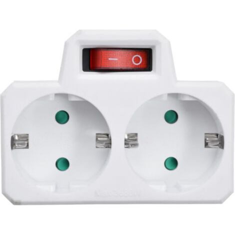 2-way power strip with switch, French sockets, white (1/4)