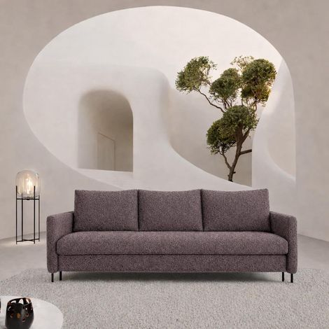 Sofello Schlafsofa BELISSA Pastellbraun Bouclé mit Bettkasten und Kissen – Couch mit Schlaffunktion, Liegefläche 202x150 cm Versand in 3 Tagen (1/5)