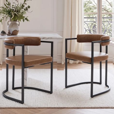 Wahson Set di 2 Sedie da Pranzo Moderne in PU, Sedia da pranzo con braccioli e schienale imbottite per ranzo /cucina, Marrone