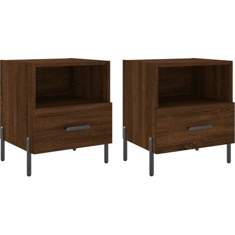 Conjunto de 2 mesitas de noche con cajón y compartimento abierto 40 x 35 x 47,5 cm madera contrachapada marrón y hierro DEC035168