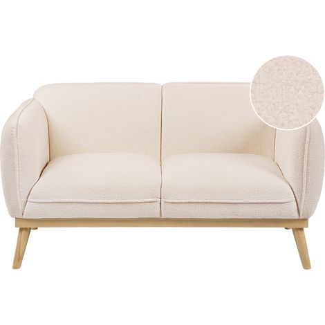 Sofá 2 plazas de bouclé estilo escandinavo con patas cónicas de madera tapizado beige claro Ljung