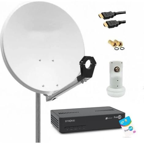 HDME Pack Parabole acier 60cm avec LNB single + Récepteur FRANSAT + Câble HDMI