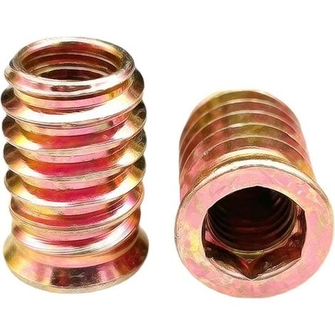 20 Pièces Insert Fileté pour Bois M6x15mm, Écrous Hexagonaux à Visser Galvanisés, Manchons Filetés pour Meubles en Bois (1/5)
