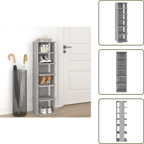 The Living Store Scarpiera Grigio Sonoma 27,5x27x102 cm in Legno Multistrato - Scarpiera grigio sonoma