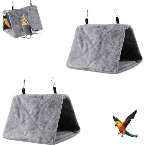 2 pièces - Hamac pour oiseaux - Nid suspendu - Maisonnette pour oiseaux - Lit douillet pour oiseaux - Nid triangulaire - Convient aux oiseaux de petite et moyenne taille - Pergola suspendue grise pour (1/5)