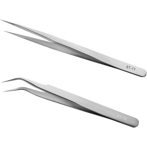 2PCS Tweezers, Stainless Steel, Straight and Angled Tips, Anti-static ESD, For Electronic Repair and Crafts (1/5)