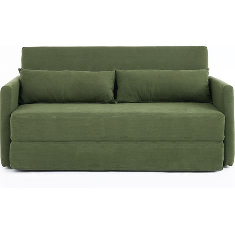Sofá cama plegable de 2 plazas en tejido de pana, 165 x 92 x 82 cm, verde, con 2 cojines (1/5)