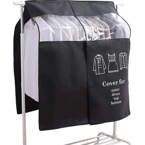 Housse Protège Housses de Vêtements 90 × 110cm Noir Housse de Anti-Poussière Protection Portant Universelle Garment Covers (1/5)