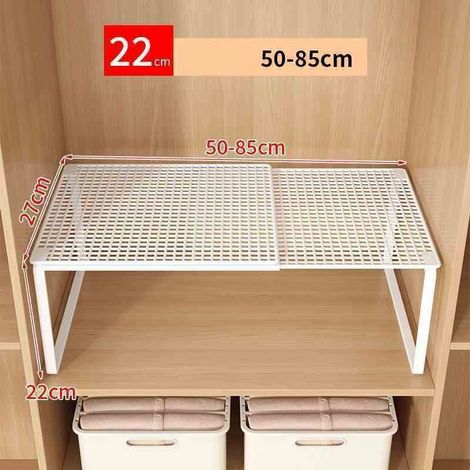 (Blanc-L) Étagère de placard télescopique empilable, séparateur de penderie rétractable et extensible, organisateur de placard à plusieurs niveaux (1/5)