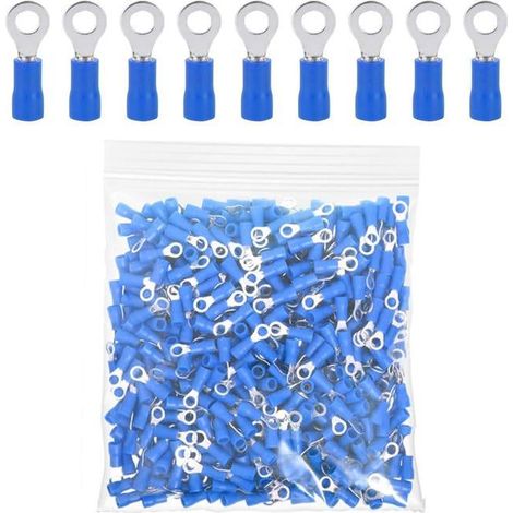 RV2 100 Bleu Anneau en cuivre connecteur Terminal isolé 14-16 GA Fil à sertir kit de câble à sertir électrique Outil Rapide M4 (1/5)