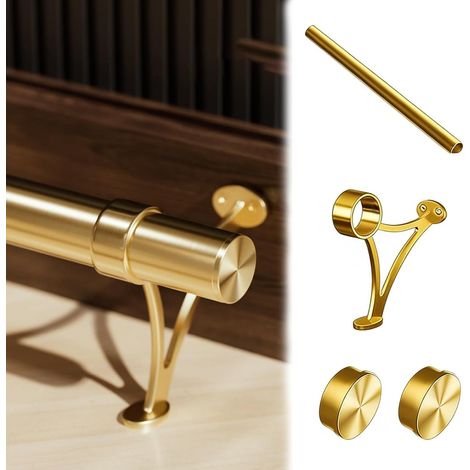 Reposapiés para barra, barra reposapiés de oro cepillado con soportes y tapas de extremo, kit completo, reposapiés para barra de bar doméstica, barra reposapiés de acero inoxidable para isla de cocina (1/5)
