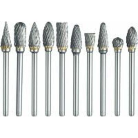 Rotationsfräser-Set für Dremel, 10-teiliges Doppelschnitt-Hartmetallfräser-Bits mit 1/8 Zoll Breite und 1/4 Zoll Kopflänge für Heimwerker-Holzbearbeitung, Gravur, Schnitzerei (1/4)