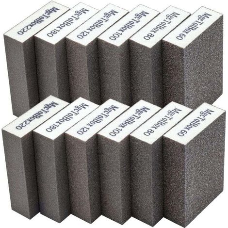 12pcs Éponge de ponçage, Cales à poncer kit Polissage Grain 60/80/100/120/180/220 spécifications lavables et réutilisables (1/4)