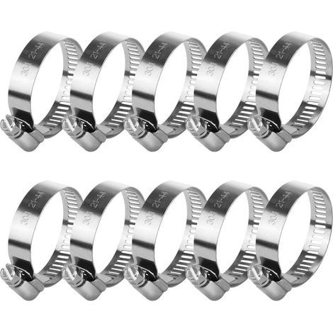 Hose Clamps Stainless Steel Adjustable Hose Clamps Worm Drive Hoses Hose Clamps Pack of 10 (21-44mm) (1/5)