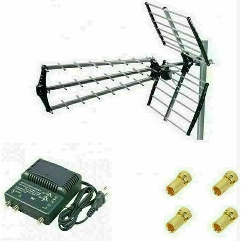 Kit Antenne TNT Trinappe Gain 18dB + Amplificateur TNT 2 Sorties + 4 Fiches F (1/4)