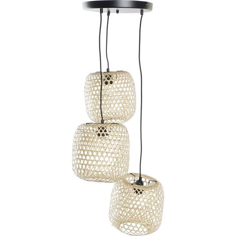 Suspension bambou tressé pour ambiance chaleureuse - Marron tressé et noir élégant (1/4)