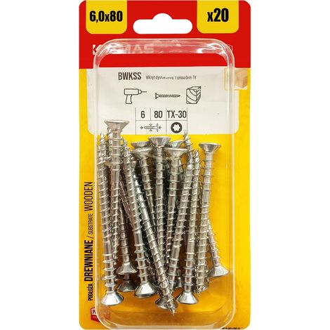 Vis De Nivellement Pour Liteaux Klimas, 6 x 80 mm, TX30, Réglage Précis, Blister 20 Pièces (1/5)
