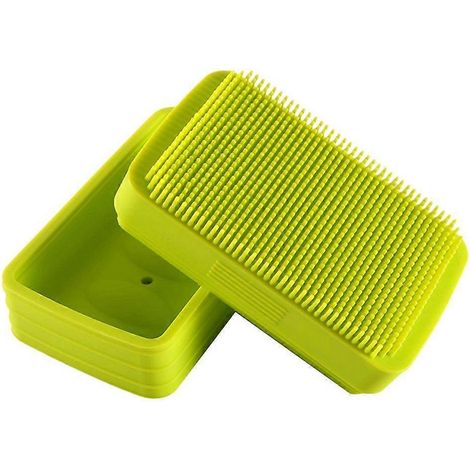Porte-savon en silicone, plateau à savon pour salle de bain et cuisine, brosse de douche et de bain 2 en 1 (1/4)
