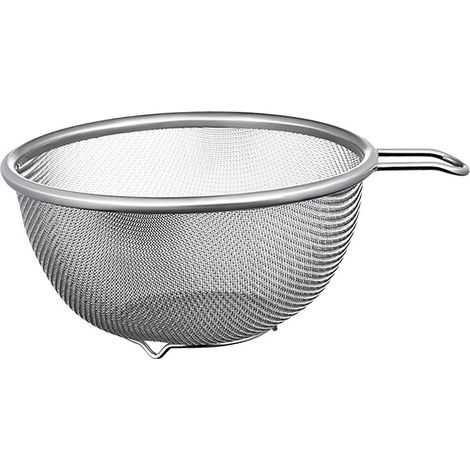 Colino a maglia fine in acciaio inox con manico, cestello scolapiatti multifunzionale e facile da pulire, ideale per cucina, ristoranti e feste. (1/5)
