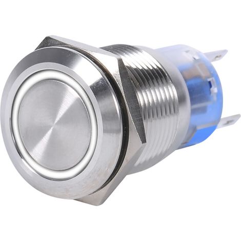 Interruptor pulsador autoblocante de acero inoxidable impermeable de 19 mm y 12-24 V con LED blanco