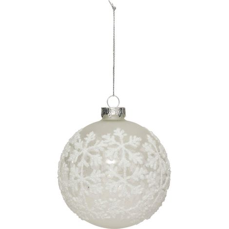Déco Sapin Boule de Noël en Verre D 10 cm Flocon Blanc pailleté - Feeric Christmas (1/2)