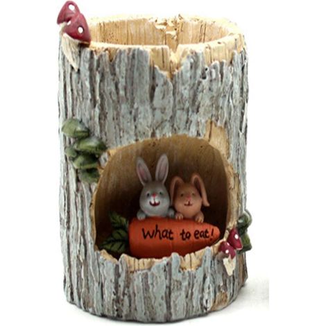 Creative Tree Hole Story Mignon Animal Pot De Fleur Mini Ronde Plante Succulente Drainage Résine Pot De Fleur Hérisson Thème Maison Intérieur Bureau Décoration Résine Artisanat Pot De Fleur (Lapin) (1/5)