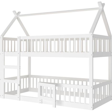 Cama litera infantil 90 x 200 cm de madera blanca con escalera MODENUIT (1/5)