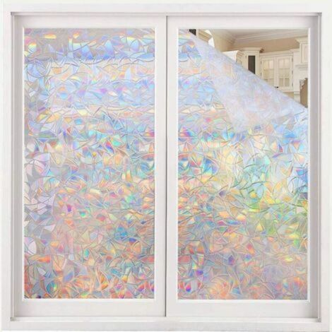 Fensterfolienkleber, elektrostatische Fensterfolie mit Regenbogeneffekt, dekorative Sichtschutzfolie, 3D-UV-Schutzfolie, Verdunkelungsfolie, ideal für Schlafzimmer. (1/5)