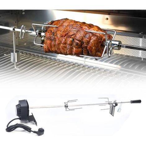 Metall Grillspieß Set mit Motor 220-240V BBQ Grillzubehör Elektrischer Drehspiess Automatisch Rotisserie mit 2x Fleischnadeln (1/5)