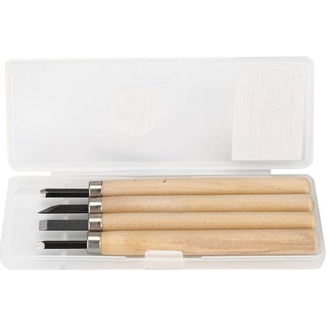 Lot de 4 outils de sculpture sur bois avec taille-crayon manuel, couteaux à tampon en caoutchouc, set de gravure (3) (1/5)