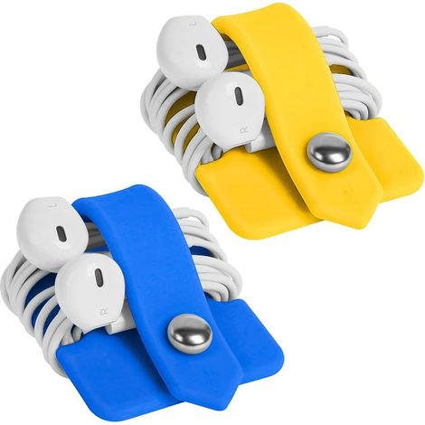 Stück Silikon-Kabelorganizer für Kopfhörer, Kabelaufwickler, Kabelbinder für Kopfhörer, tragbarer Kabelaufwickler für Kopfhörerkabel, Ohrhörerkabel, USB-Kabel (Blau/Gelb)