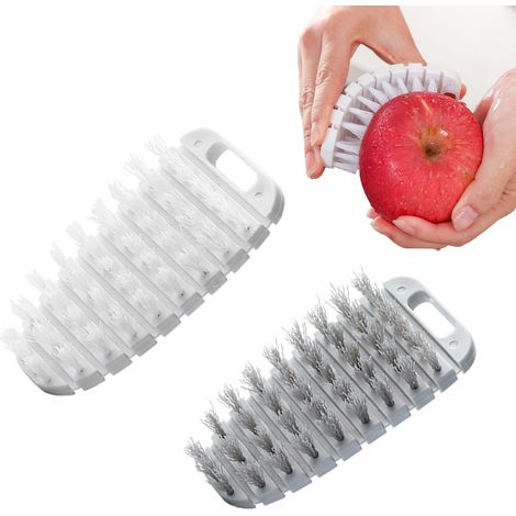 Lot de 2 brosses à légumes, poils denses 1cm, polypropylène flexible, trou suspension, cuisine fruits vaisselle (1/5)