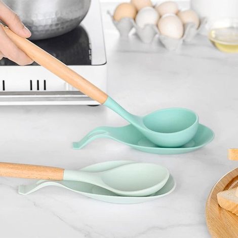 Set di 2 porta-cucchiai in silicone grigio scuro resistenti al calore, per piano cottura e bancone. (1/5)
