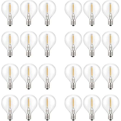 Lot de 24 Ampoules LED G40 E12 Blanc Chaud Incassables pour Guirlandes Solaires