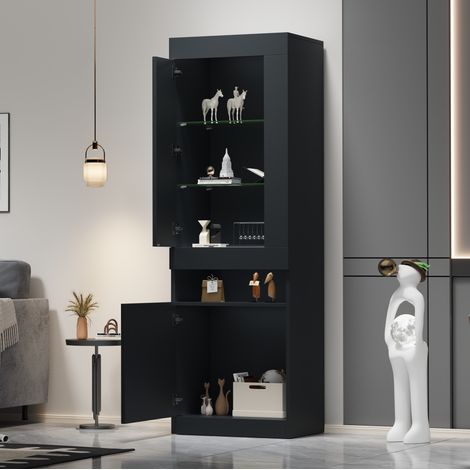 Meuble rangement vitrine LED 50 x 40 x 180 cm noir HAVRYA (1/5)
