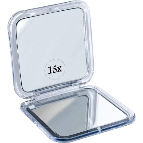 Miroir Grossissant X15 pour Sac à Main - Petit et Pliable pour Tenir dans la Poche - Miroir de Voyage pour Maquillage (Argenté)