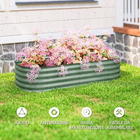 Lot surélevé de jardin modulable 150x62x30cm en acier galvanisé vert, avec fond ouvert (1/5)