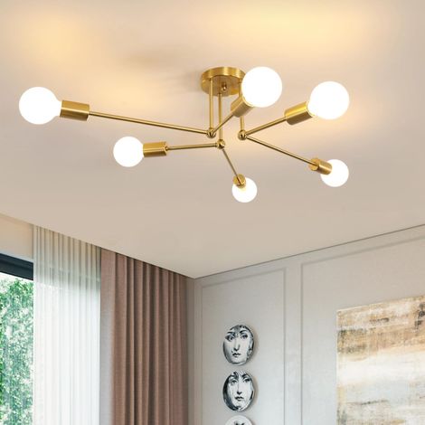 Lustre Sputnik Moderne, 6 Lumières Plafonnier Industriel Vintage, E27 Doré Plafonniers en Fer, Lampe de Plafond pour Salon, Chambre, Salle à manger, Diamètre 70cm (sans Ampoule) (1/5)