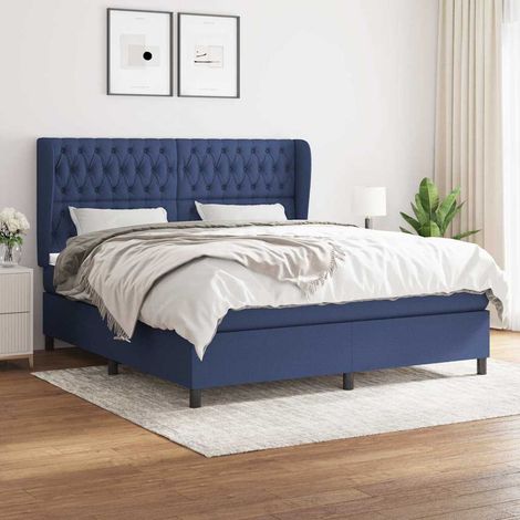 Cama box spring con colchón tela azul 180x200 cm (1/5)