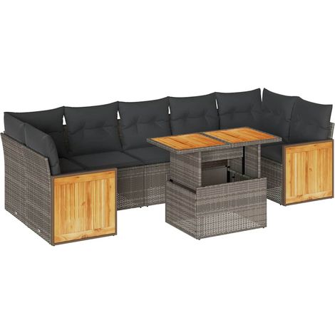vidaXL Set Divano da Giardino 8pz con Cuscini Grigio Polyrattan Acacia (1/5)