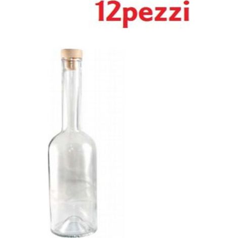 TrAdE Shop Traesio - Set 12 Pezzi Bottiglie Bottigline Vetro Trasparente Opera Con Tappo 500cc -