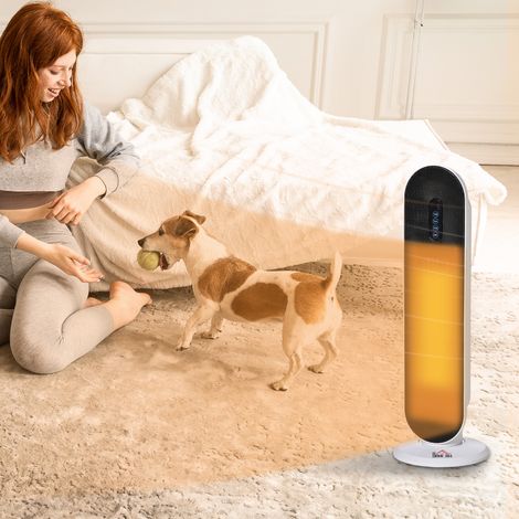 Calefactor Cerámico de Torre 1200W/2000W con Mando a Distancia Termostato Temporizador de 24H y Sistema Antivuelco para Sala de 20 m² 21x21x63,5 cm Blanco y Negro (1/4)