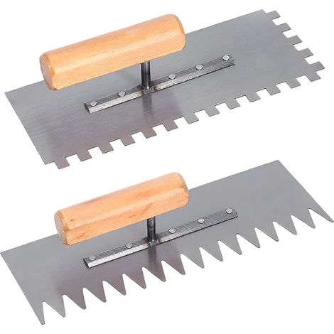 Fliesenkamm, 2 Stück Gipserkelle Quadratische Zähne + Spitzzähne, Gipsglätter aus Edelstahl mit ergonomischem Griff, zum Glätten großer Flächen (1/5)