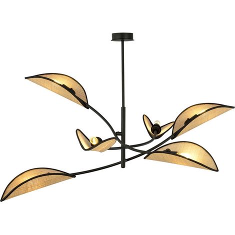 Lampada a Sospensione Fiore di Loto, Acciaio verniciato a polvere, Tessuto, Nero, Marrone, 102x51x102 cm
