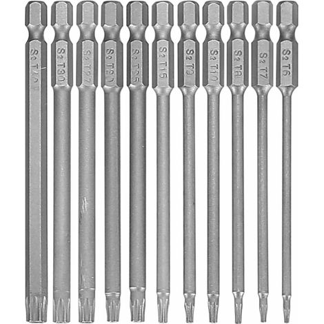 11 Pièces Embouts Longs Tournevis Torx, Embouts Magnétiques T6-T40 100 mm Tige Hexagonale de 1/4" pour Tournevis et Visseuse électrique--Lefou (1/5)