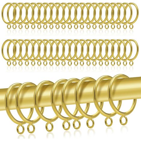 Filiyano-Lot de 50 anneaux de rideaux métalliques de 38 mm avec œillets coulissants pour tringles à rideaux de 35 mm et barres de douche (doré) (1/5)
